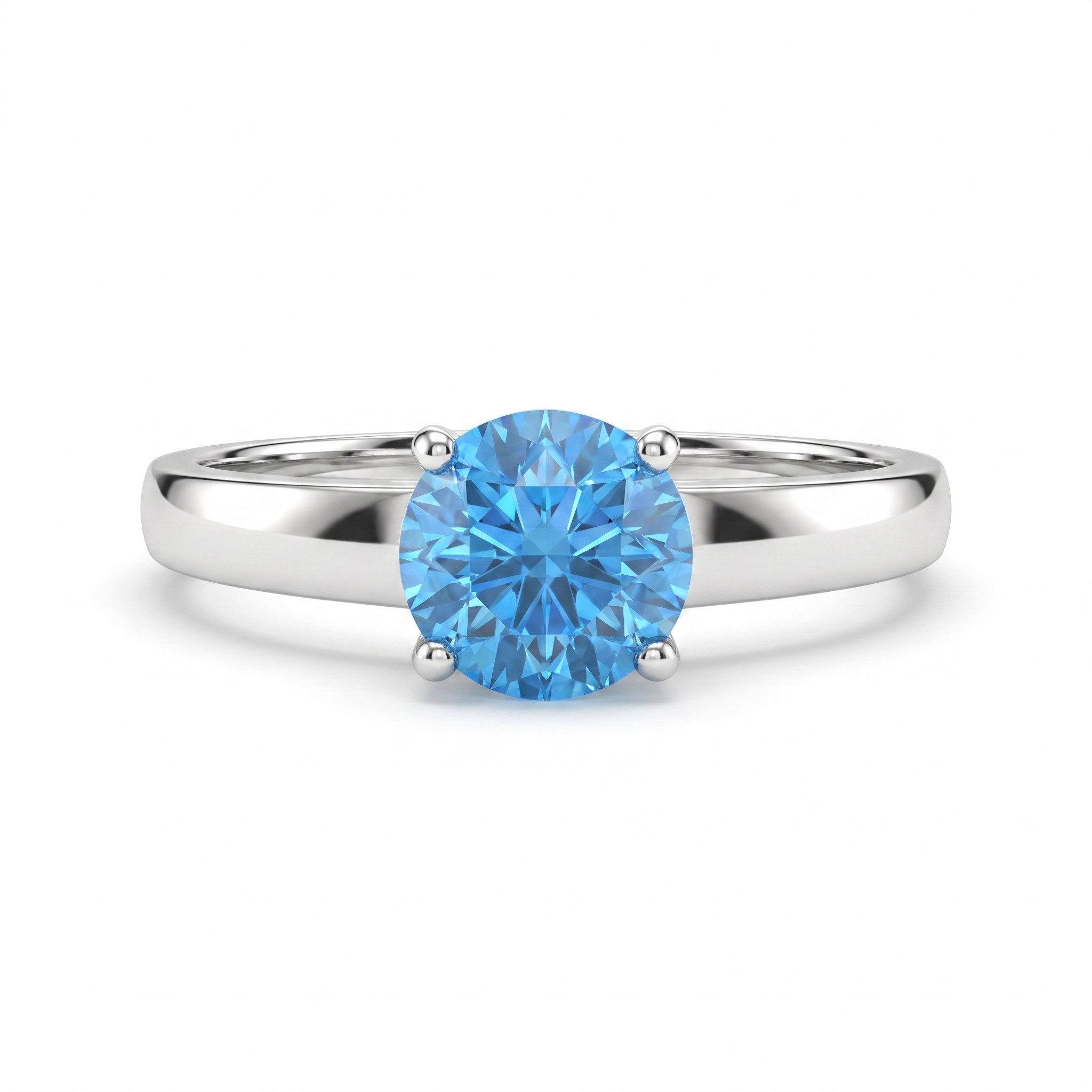 Blue Round-Cut Solitaire Statement Ring in 925 Silver Secondary image