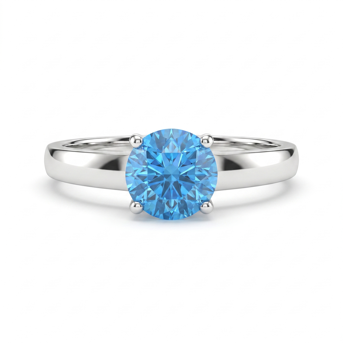 Blue Round-Cut Solitaire Statement Ring in 925 Silver