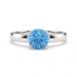 Blue Round-Cut Solitaire Statement Ring in 925 Silver