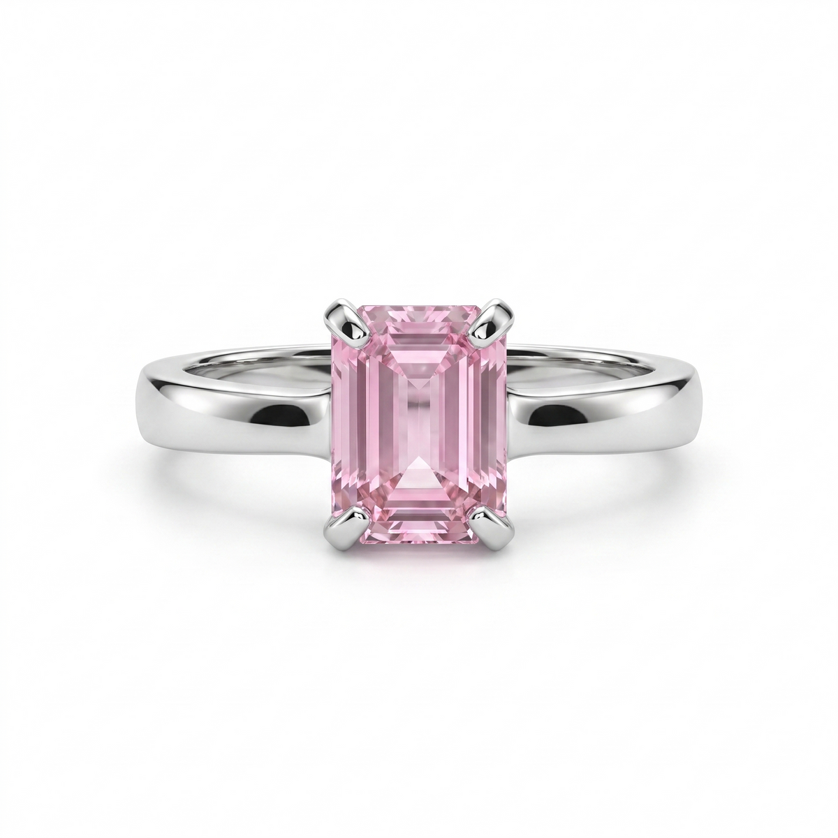 Pink Emerald-Cut Solitaire Ring in 925 Silver Main image