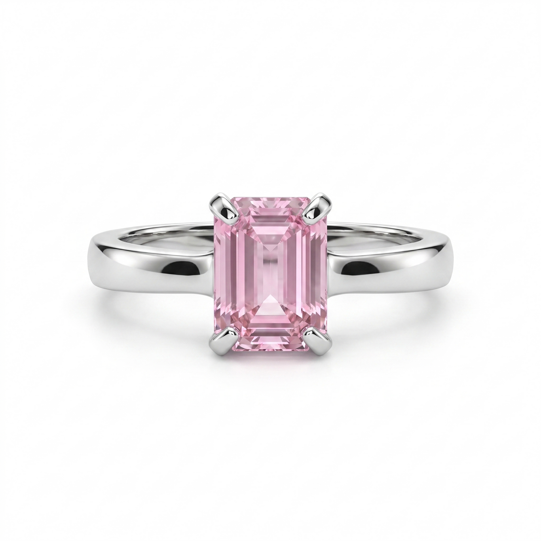 Pink Emerald-Cut Solitaire Ring in 925 Silver