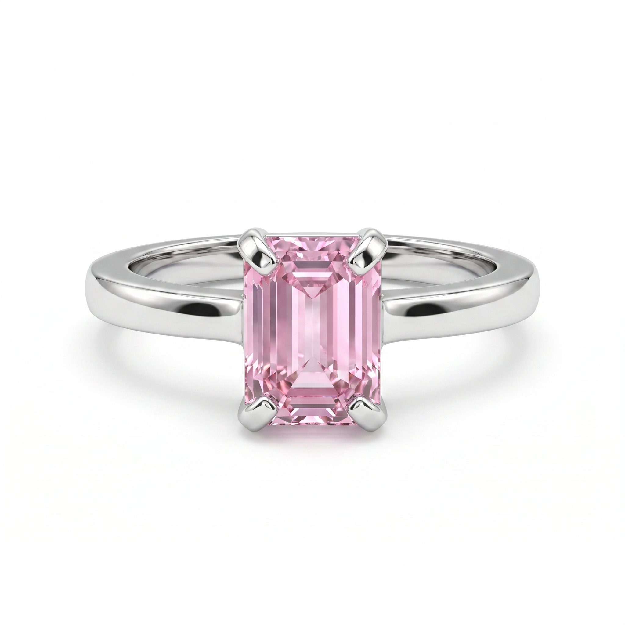 Pink Emerald-Cut Solitaire Ring in 925 Silver Secondary image