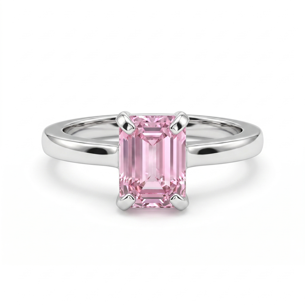Pink Emerald-Cut Solitaire Ring in 925 Silver