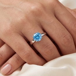 Blue Round-Cut Solitaire Statement Ring in 925 Silver