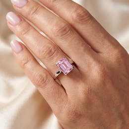 Pink Emerald-Cut Solitaire Ring in 925 Silver