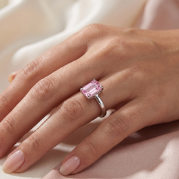 Pink Emerald-Cut Solitaire Ring in 925 Silver