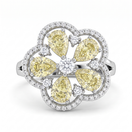 Yellow & White American Diamond Floral Statement Ring in 925 Silver