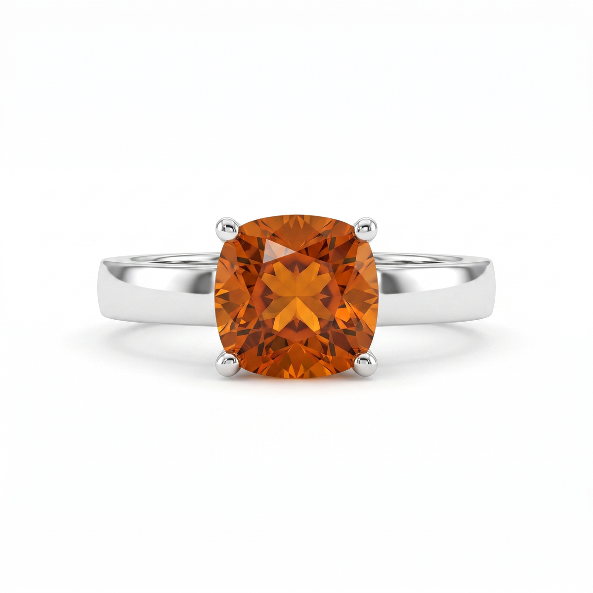 Orange Cushion-Cut American Diamond Solitaire Ring in 925 Silver Main image