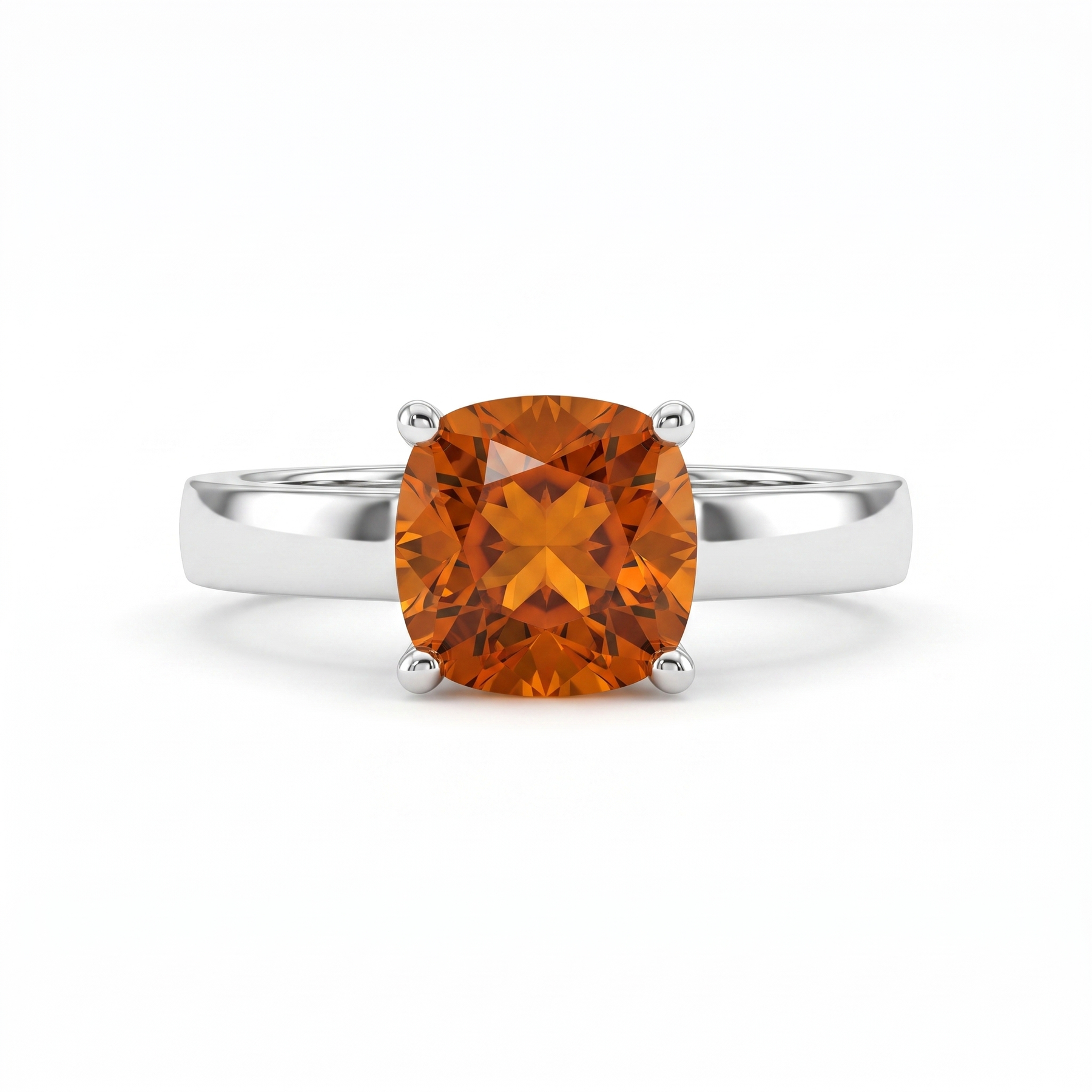 Orange Cushion-Cut American Diamond Solitaire Ring in 925 Silver