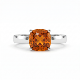 Orange Cushion-Cut American Diamond Solitaire Ring in 925 Silver
