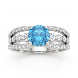 Blue Round American Diamond Multi-Row Statement Ring in 925 Silver