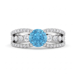 Blue Round American Diamond Multi-Row Statement Ring in 925 Silver