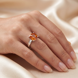 Orange Cushion-Cut American Diamond Solitaire Ring in 925 Silver