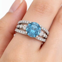 Blue Round American Diamond Multi-Row Statement Ring in 925 Silver
