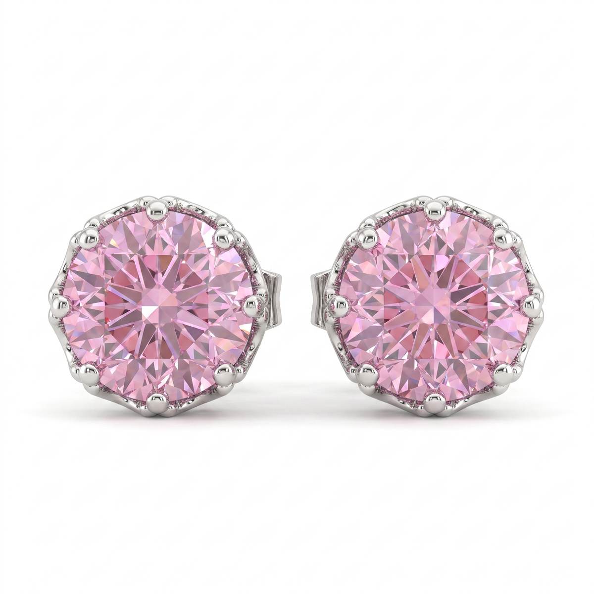 Pink Round-Cut Solitaire Stud Earrings in 925 Silver Main image