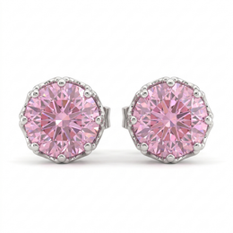 Pink Round-Cut Solitaire Stud Earrings in 925 Silver