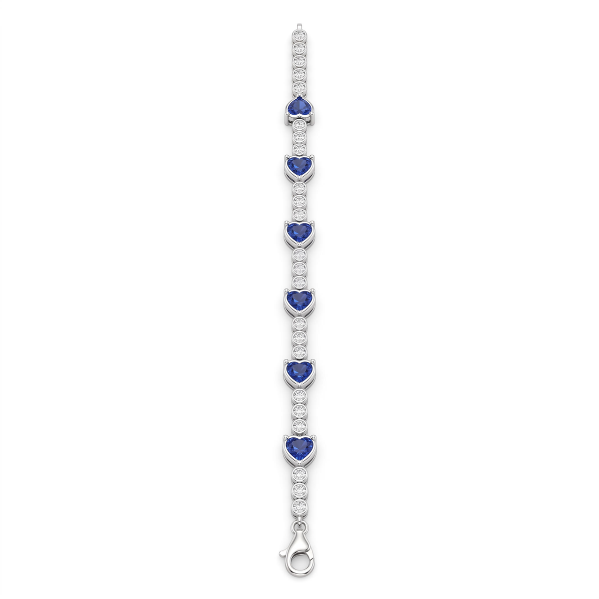 Blue Heart-Cut Stone & American Diamond Tennis Bracelet in 925 Silver Main image