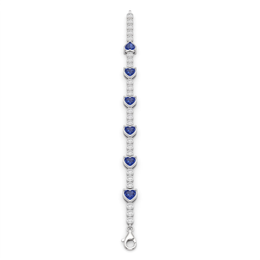 Blue Heart-Cut Stone & American Diamond Tennis Bracelet in 925 Silver
