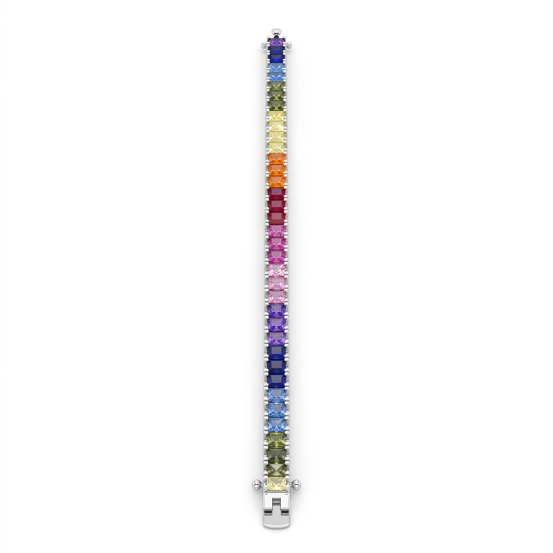Rainbow Princess-Cut Tennis Bracelet in 925 Silver