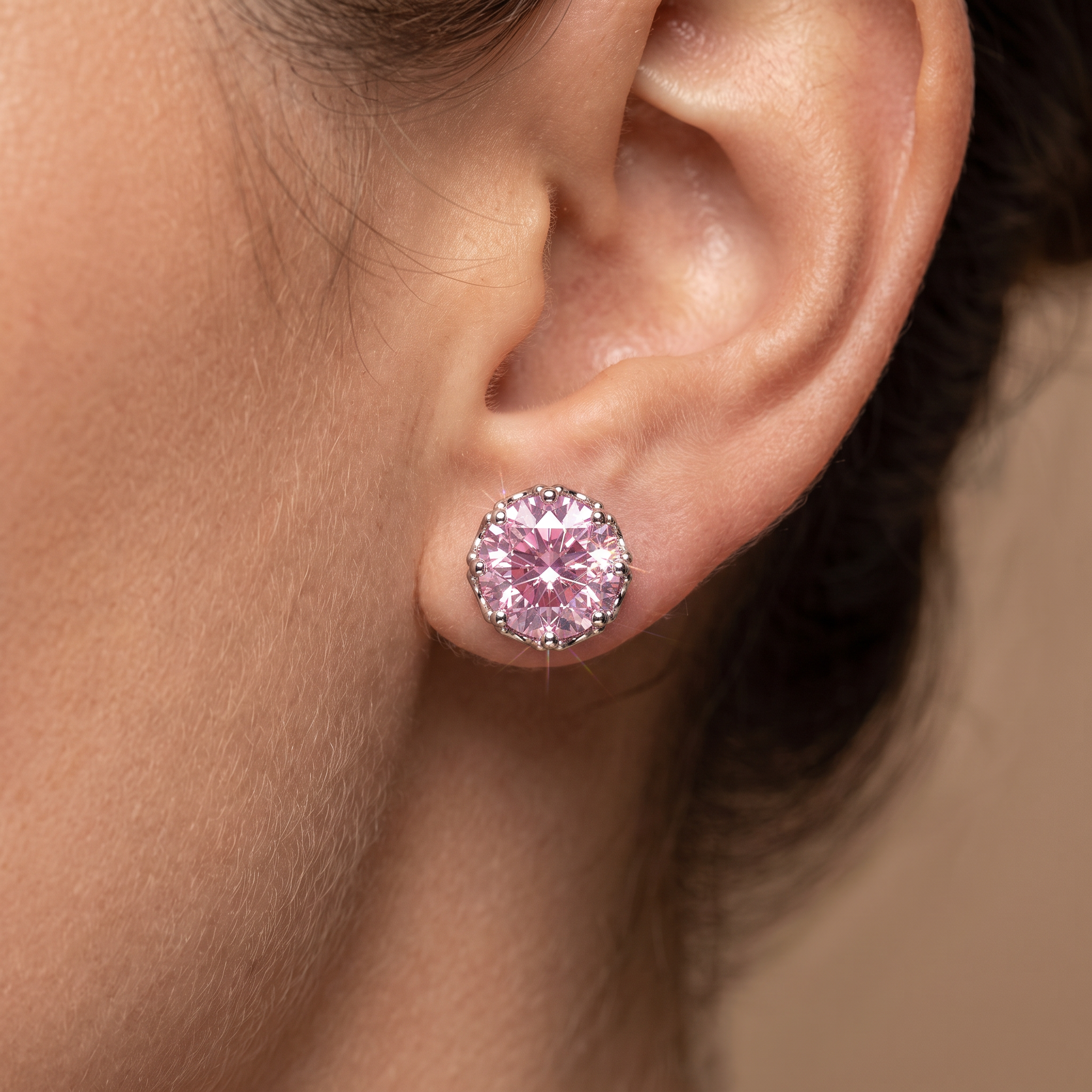Pink Round-Cut Solitaire Stud Earrings in 925 Silver Secondary image
