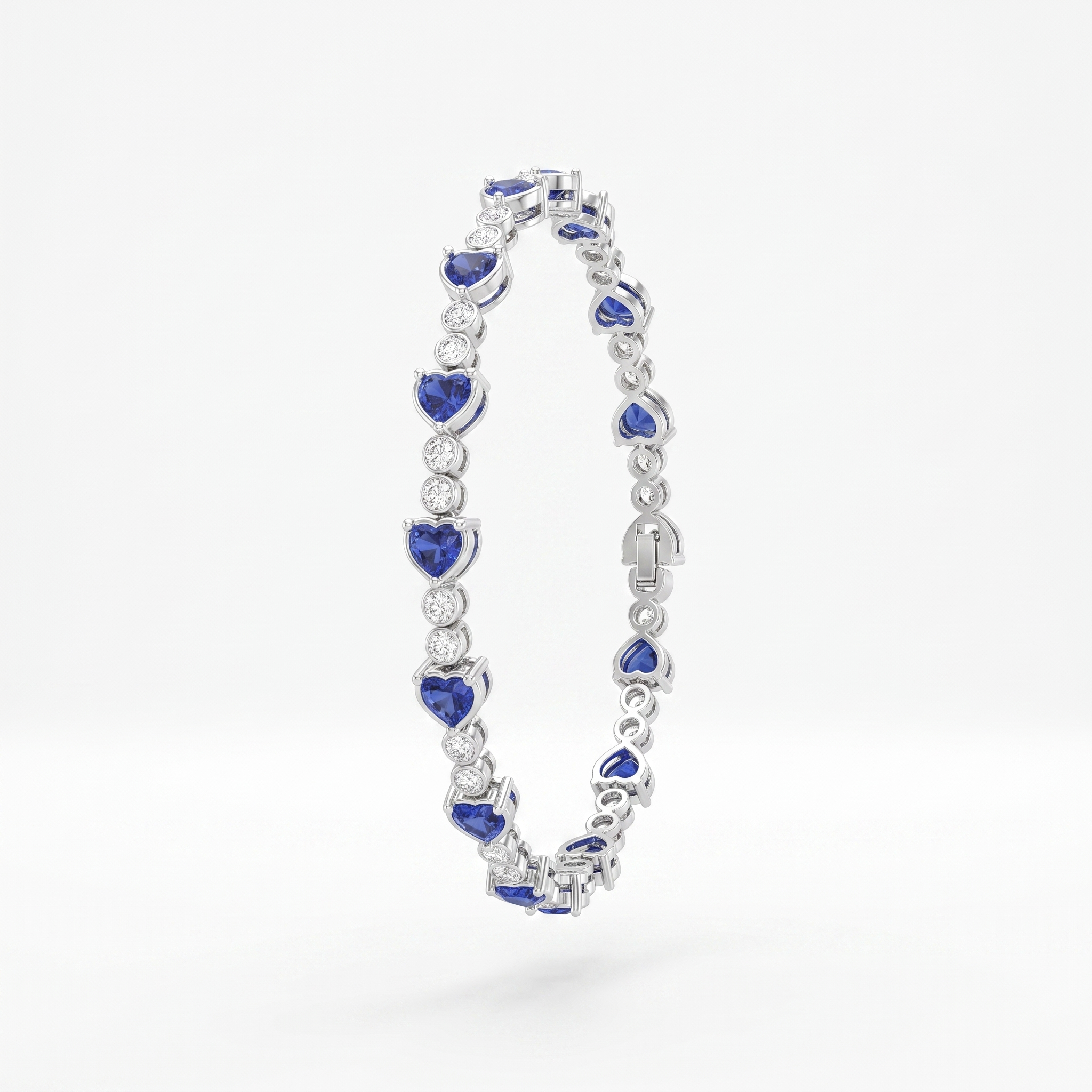 Blue Heart-Cut Stone & American Diamond Tennis Bracelet in 925 Silver Secondary image