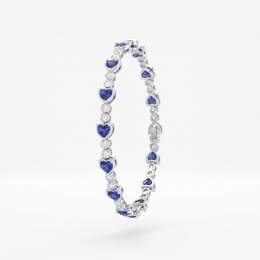 Blue Heart-Cut Stone & American Diamond Tennis Bracelet in 925 Silver
