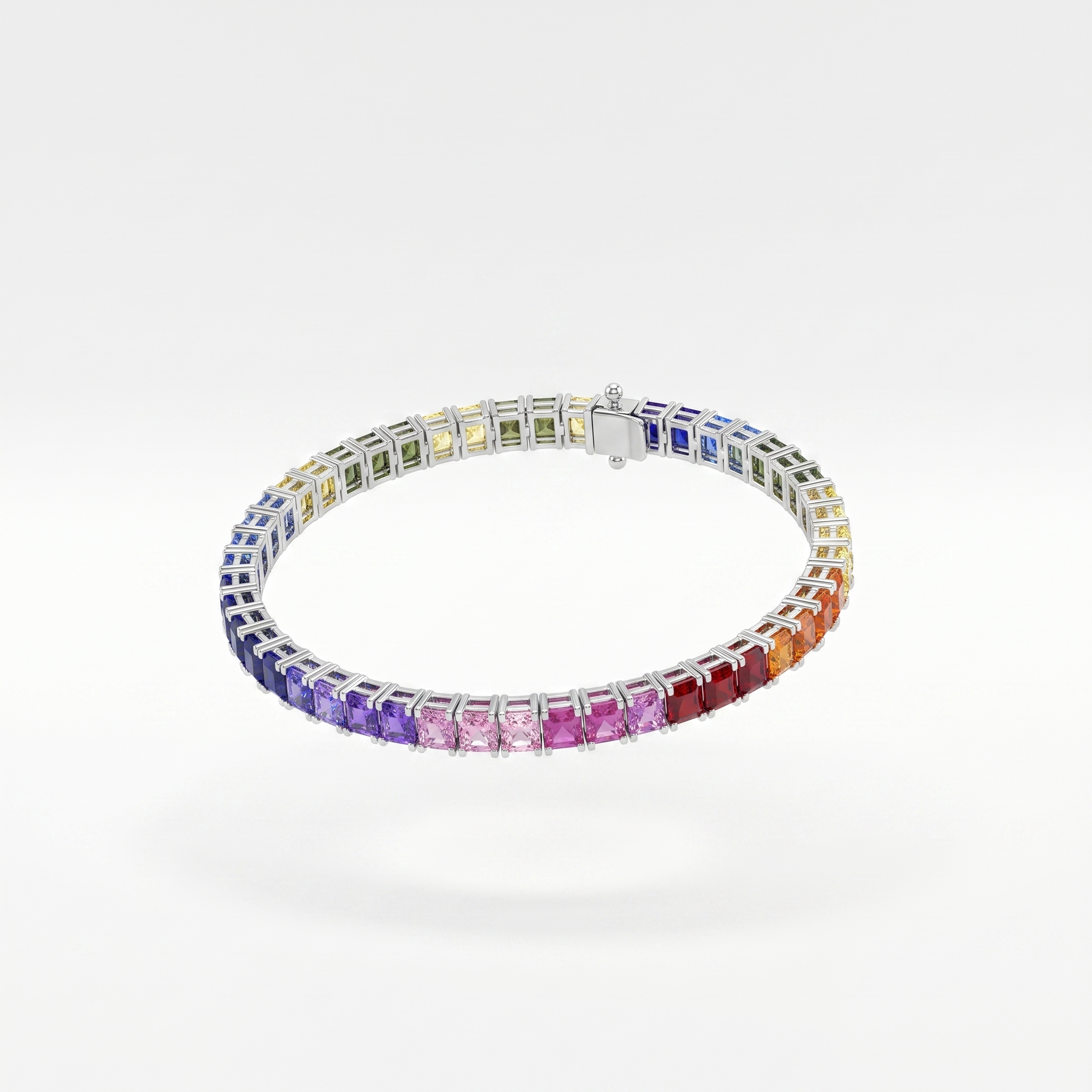 Rainbow Princess-Cut Tennis Bracelet in 925 Silver Secondary image