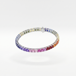 Rainbow Princess-Cut Tennis Bracelet in 925 Silver