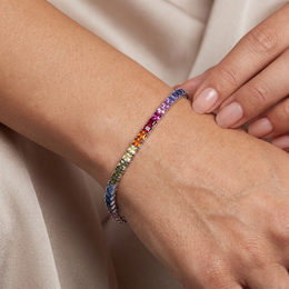 Rainbow Princess-Cut Tennis Bracelet in 925 Silver