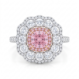Pink Cushion-Cut Halo Statement Ring in 925 Silver with American Diamonds