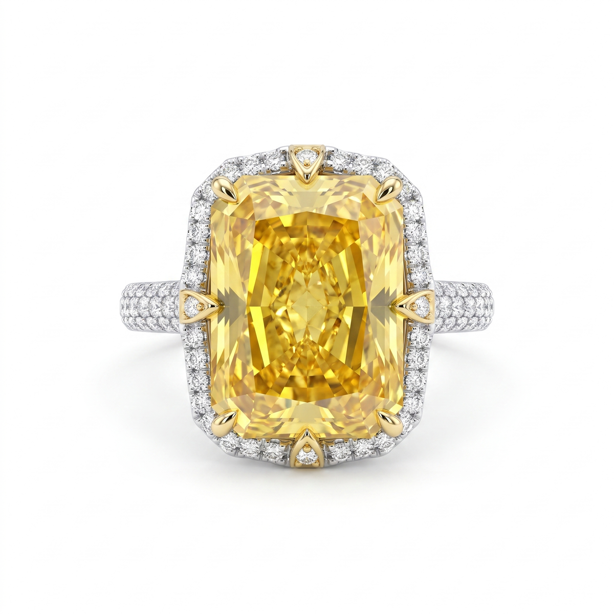 Yellow Radiant-Cut American Diamond Halo Statement Ring in 925 Silver Main image