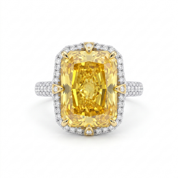 Yellow Radiant-Cut American Diamond Halo Statement Ring in 925 Silver