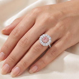 Pink Cushion-Cut Halo Statement Ring in 925 Silver with American Diamonds