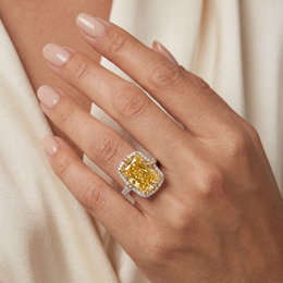 Yellow Radiant-Cut American Diamond Halo Statement Ring in 925 Silver