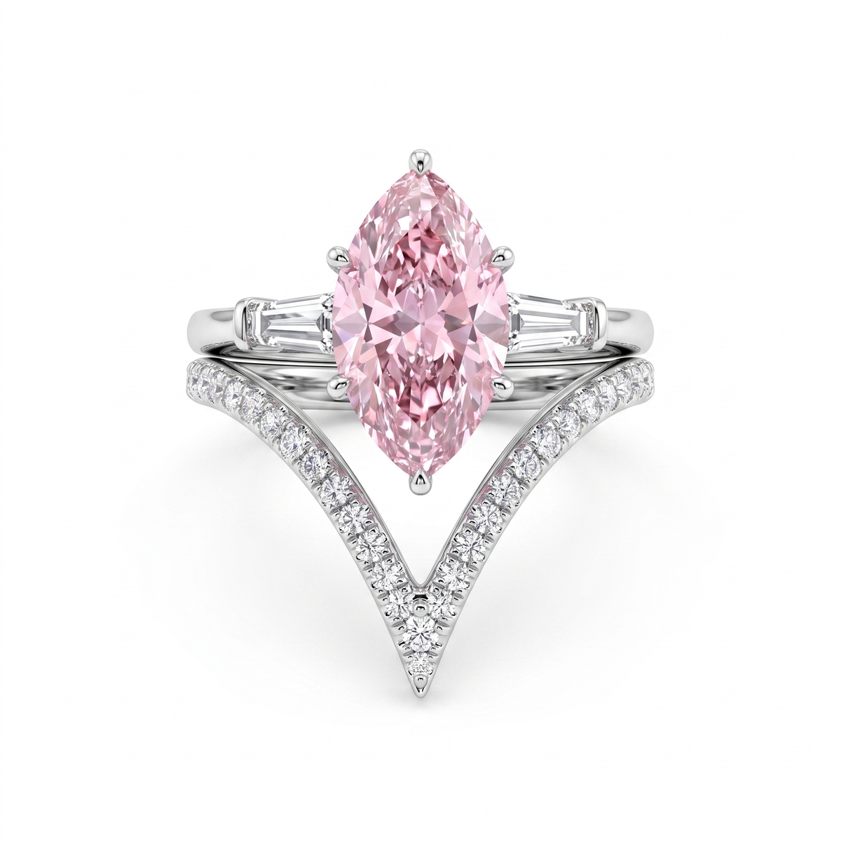 Pink Marquise-Cut American Diamond Bridal Ring Set in 925 Silver Main image