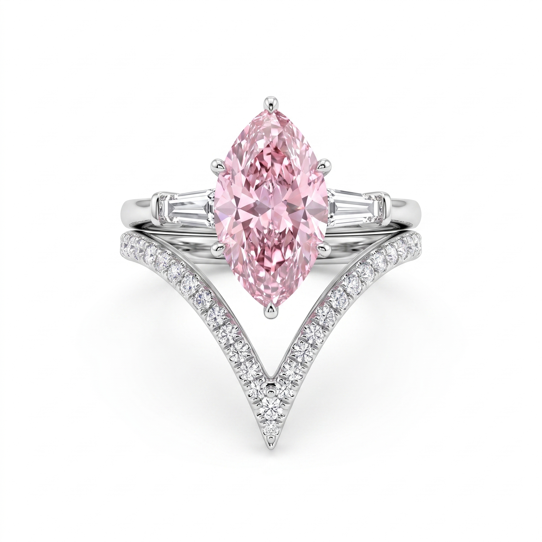 Pink Marquise-Cut American Diamond Bridal Ring Set in 925 Silver