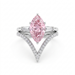 Pink Marquise-Cut American Diamond Bridal Ring Set in 925 Silver