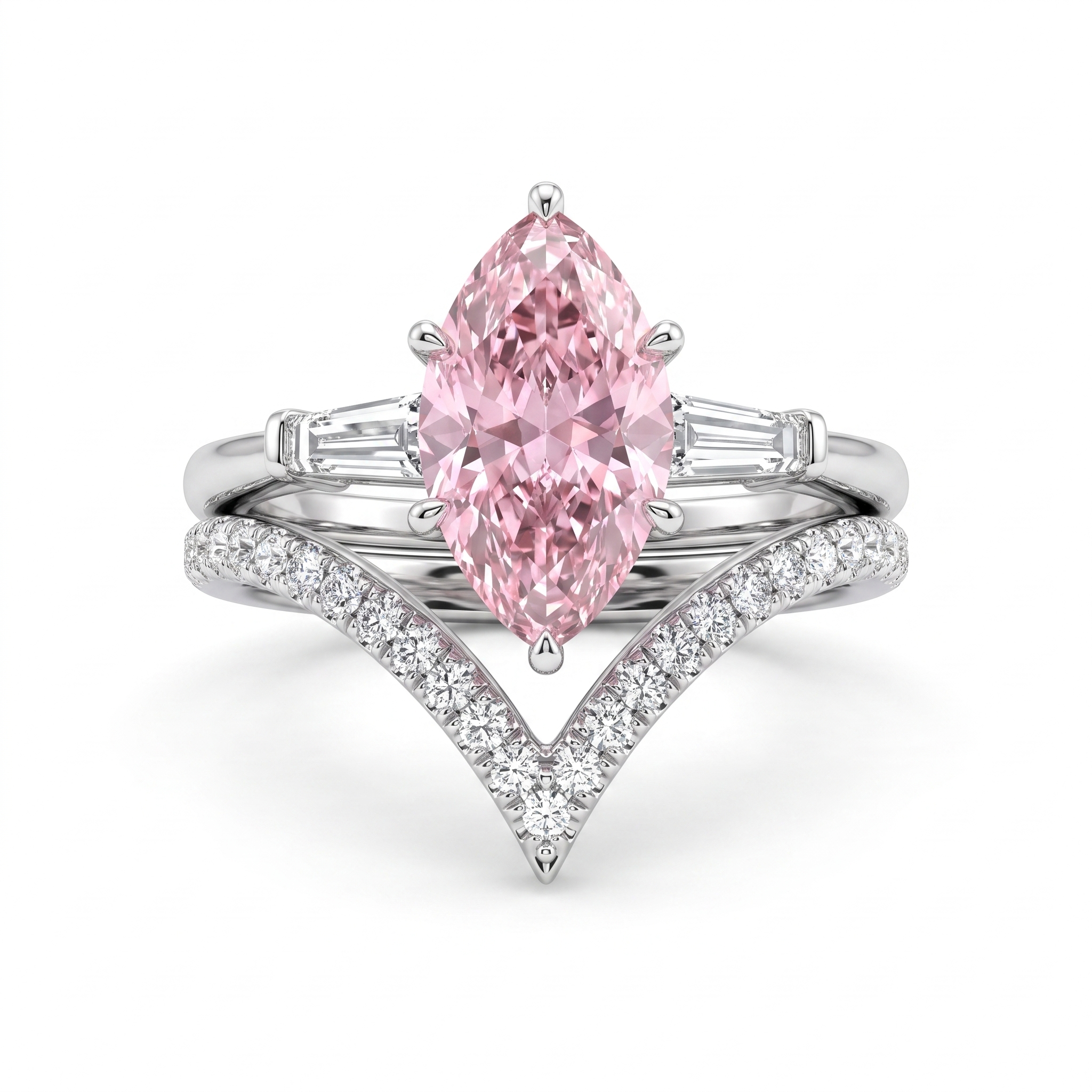 Pink Marquise-Cut American Diamond Bridal Ring Set in 925 Silver Secondary image