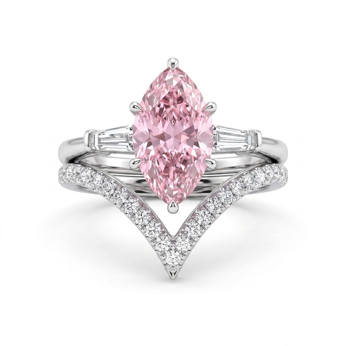 Pink Marquise-Cut American Diamond Bridal Ring Set in 925 Silver