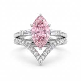 Pink Marquise-Cut American Diamond Bridal Ring Set in 925 Silver