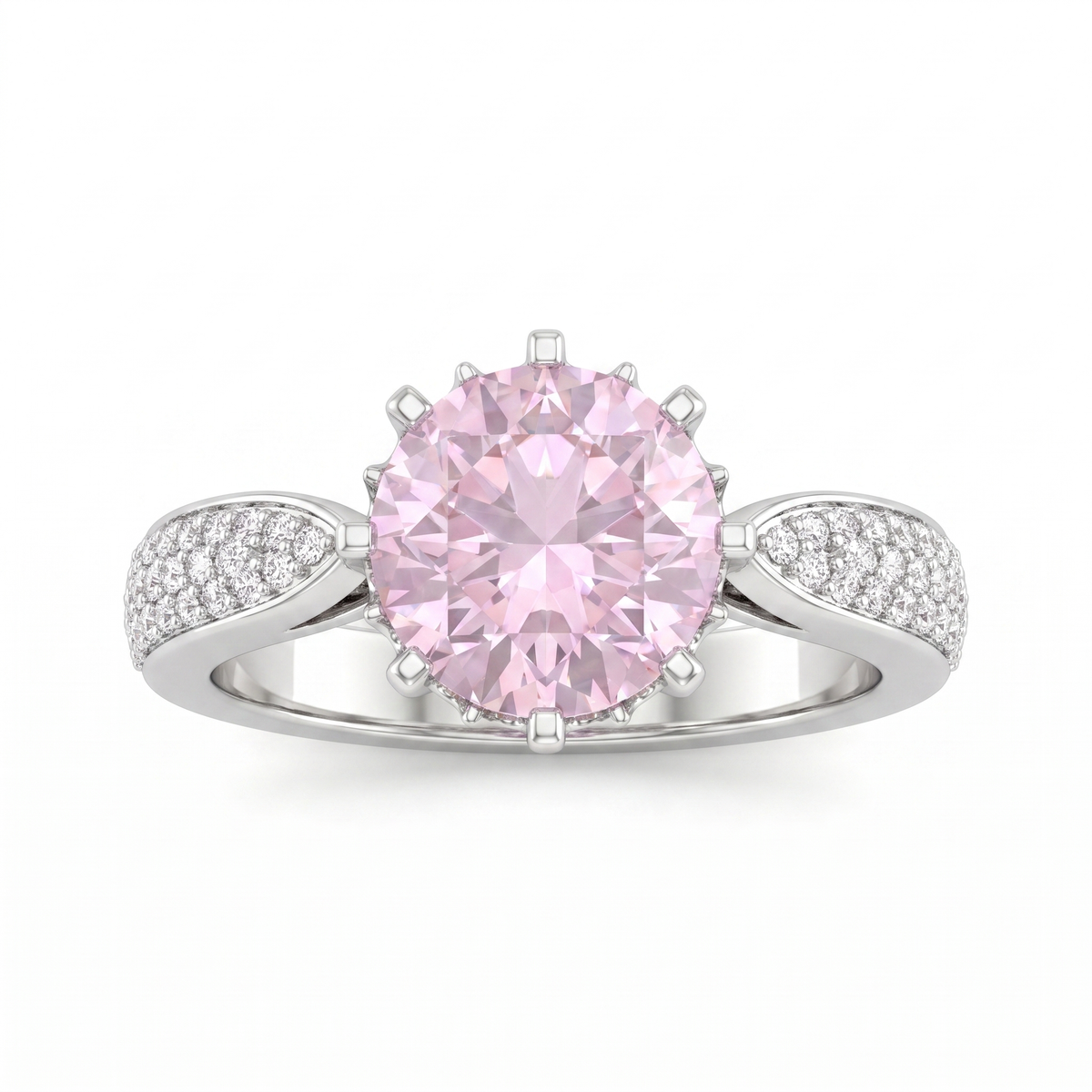 Pink Round-Cut American Diamond Pavé Ring in 925 Silver