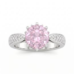 Pink Round-Cut American Diamond Pavé Ring in 925 Silver