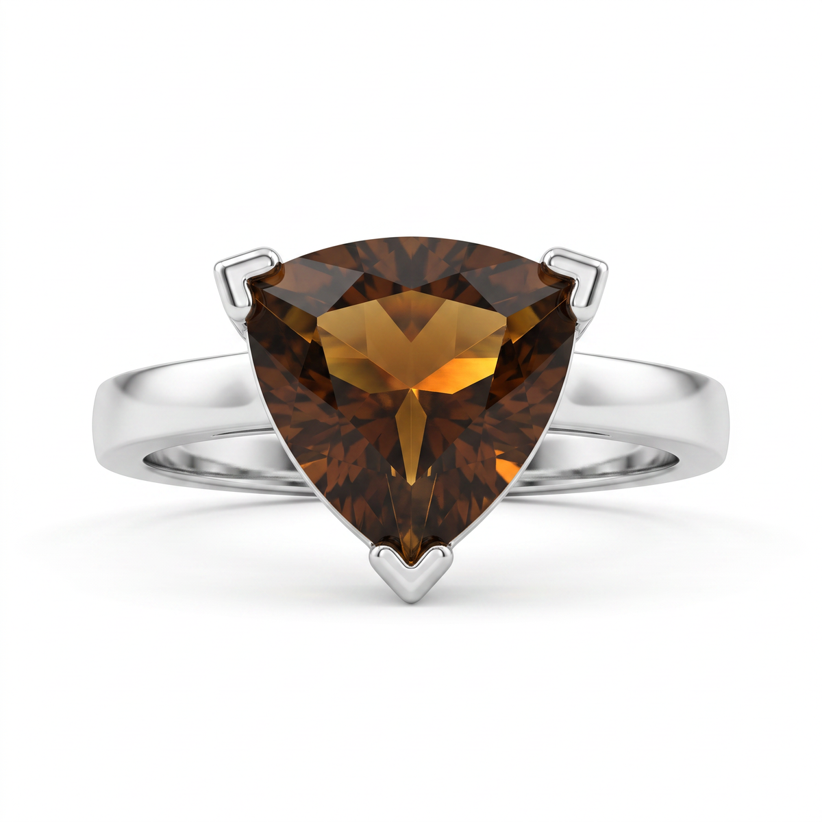 Brown Trillion-Cut Solitaire Ring in 925 Silver Main image