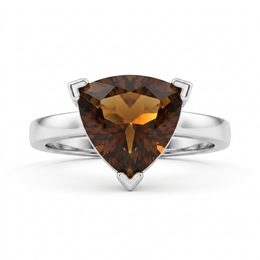 Brown Trillion-Cut Solitaire Ring in 925 Silver