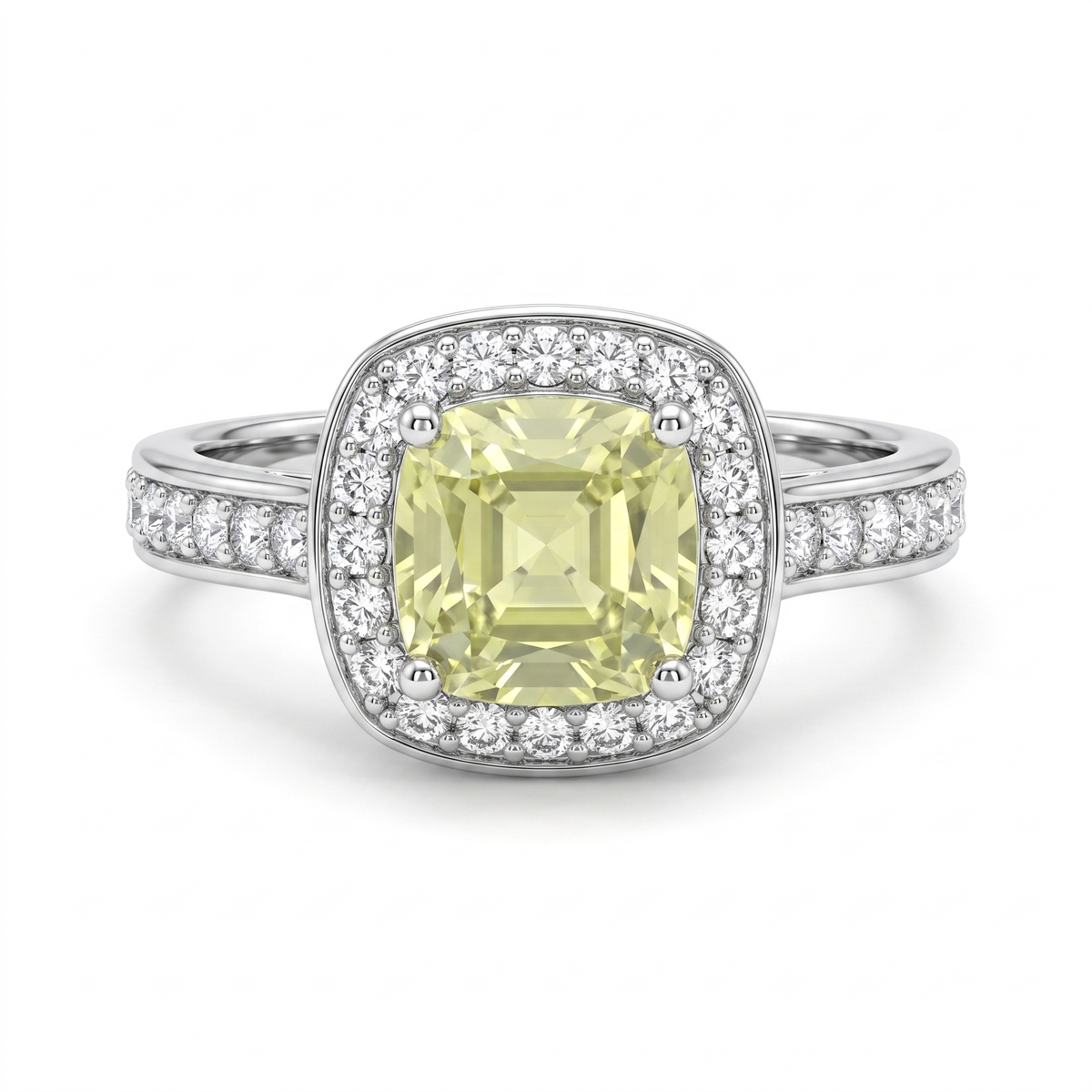 Yellow Asscher-Cut American Diamond Halo Ring in 925 Silver
