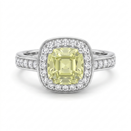 Yellow Asscher-Cut American Diamond Halo Ring in 925 Silver