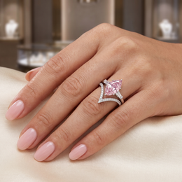 Pink Marquise-Cut American Diamond Bridal Ring Set in 925 Silver