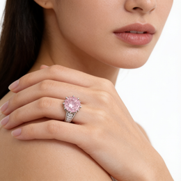 Pink Round-Cut American Diamond Pavé Ring in 925 Silver