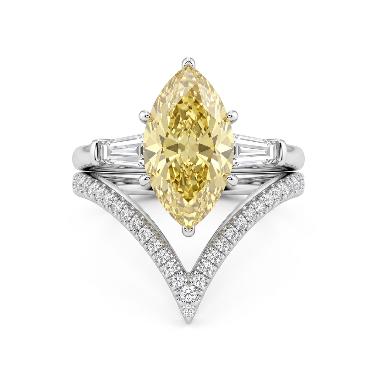 Yellow Marquise-Cut American Diamond Bridal Ring Set in 925 Silver