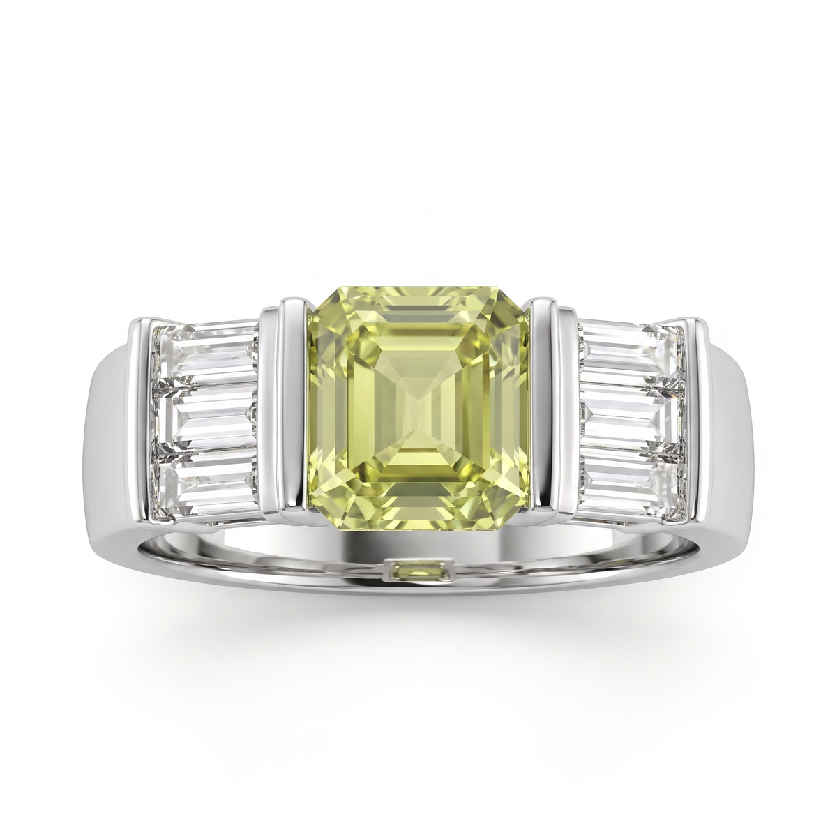 Yellow Emerald-Cut American Diamond Baguette Statement Ring in 925 Silver Main image